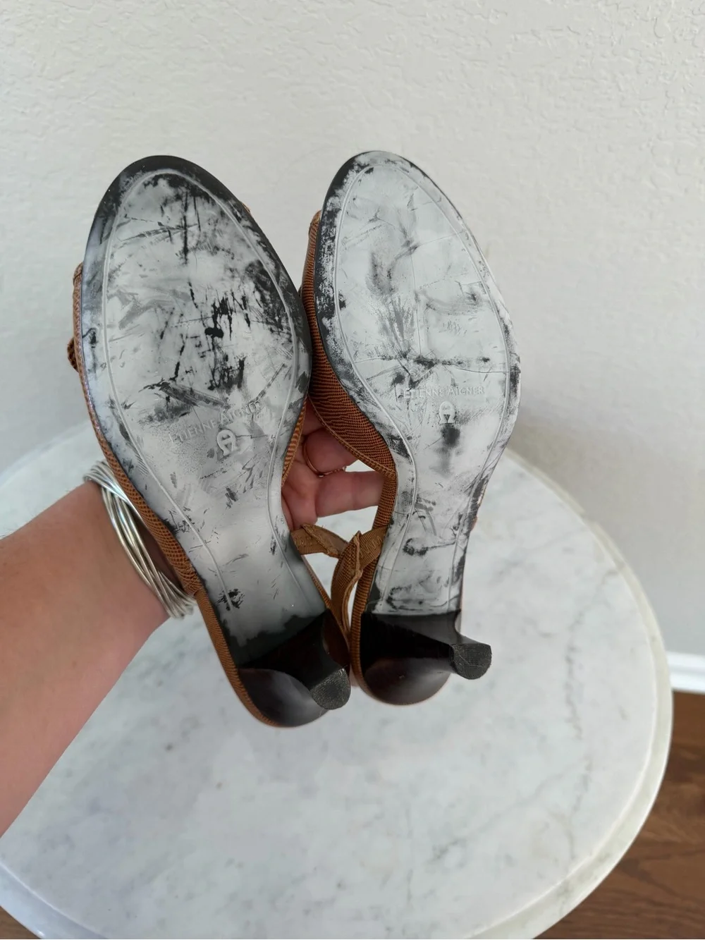 Vintage Y2K Etienne Aigner Brown Lizard Embossed Leather Slingback Heels 7.5